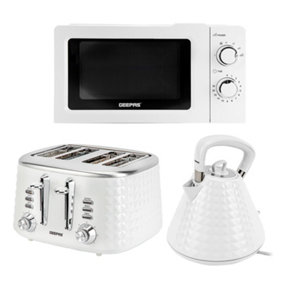 Geepas Kettle Toaster and Oven Set 1.5L Pyramid Kettle 4 Slice Toaster 20L Microwave Oven