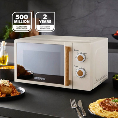 GEEPAS NORDiQ 20L Microwave 700W Black Mirror Glass Door 5 Power Levels Digital, Cream