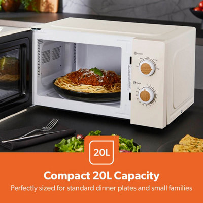 GEEPAS NORDiQ 20L Microwave 700W Black Mirror Glass Door 5 Power Levels Digital, Cream