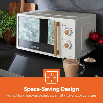 GEEPAS NORDiQ 20L Microwave 700W Black Mirror Glass Door 5 Power Levels Digital, Cream