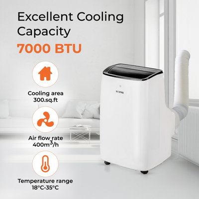 Geepas Portable Air Conditioner 4-in-1 Air Conditioning Unit 7000 BTU, Dehumidifier, Cooling Fan with 2 Fan Speeds