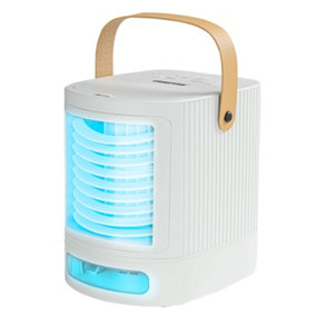 Geepas Portable Air Cooler 4 in 1 Mobile Mini Air Conditioner Fan, Humidifier with Multicolour LED Lights