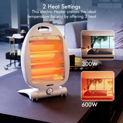 Geepas Quartz Halogen Heater Portable 2 Heat Settings 300W/600W