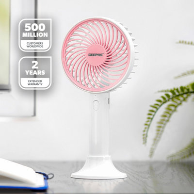 GEEPAS Rechargeable Hand Held Fan, Portable & Foldable, Pink