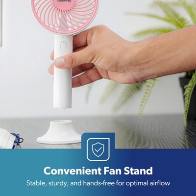 GEEPAS Rechargeable Hand Held Fan, Portable & Foldable, Pink