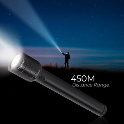 GEEPAS Rechargeable LED Flashlight 450m Range LED Torch Water Resistant