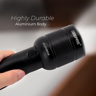 GEEPAS Rechargeable LED Flashlight 450m Range LED Torch Water Resistant