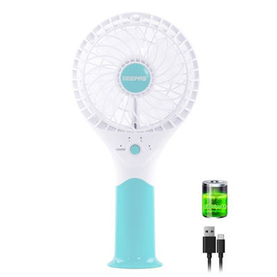 Geepas Rechargeable Mini Desk Fan with 3 Speed Electric USB Travel Fan, Blue