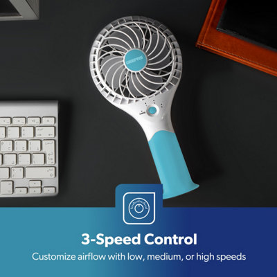 Geepas Rechargeable Mini Desk Fan with 3 Speed Electric USB Travel Fan ...