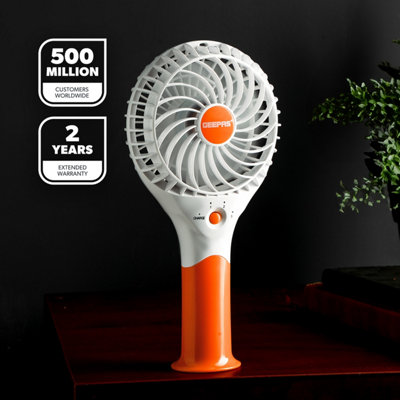 Geepas Rechargeable Mini Desk Fan with 3 Speed Electric USB Travel Fan, Orange
