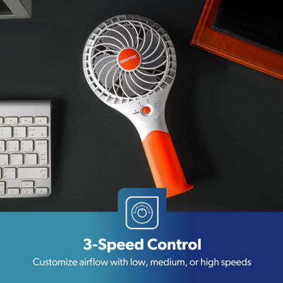Geepas Rechargeable Mini Desk Fan with 3 Speed Electric USB Travel Fan, Orange