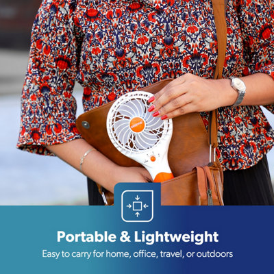 Geepas Rechargeable Mini Desk Fan with 3 Speed Electric USB Travel Fan, Orange
