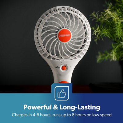 Geepas Rechargeable Mini Desk Fan with 3 Speed Electric USB Travel Fan, Orange