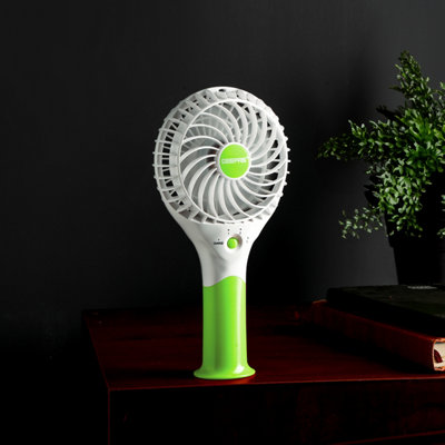 Geepas Rechargeable Mini Fan Personal Portable Fan with 3 Speed Options, Green