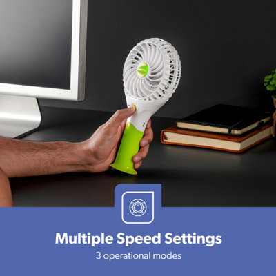 Geepas Rechargeable Mini Fan Personal Portable Fan with 3 Speed Options, Green