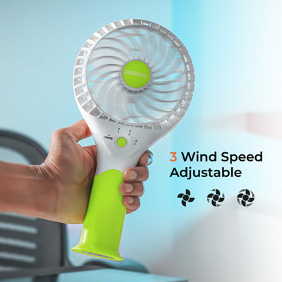 Geepas Rechargeable Mini Fan Personal Portable Fan with 3 Speed Options, Green
