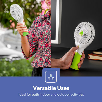 Geepas Rechargeable Mini Fan Personal Portable Fan with 3 Speed Options, Green