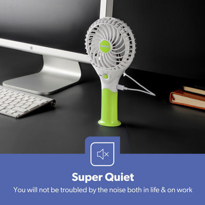 Geepas Rechargeable Mini Fan Personal Portable Fan with 3 Speed Options, Green