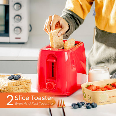 Geepas Red 2 Slice Bread Toaster with 6 Level Browning Control