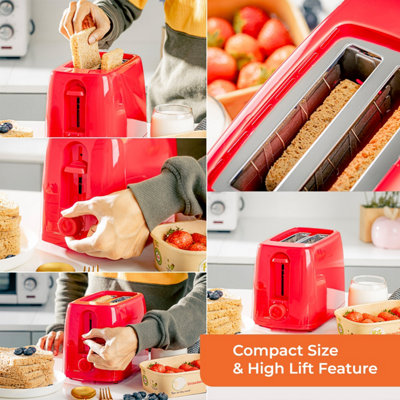 Geepas Red 2 Slice Bread Toaster with 6 Level Browning Control