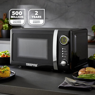 GEEPAS Retrovive 20L Digital Freestanding Microwave Oven 700W, Black