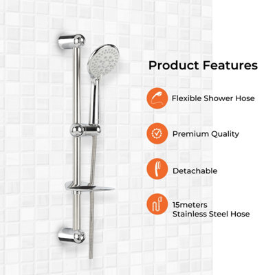 Geepas Sliding Rail Hand Shower Set Shower System Set, Shower Rail Slide Bar, 5 Spray Modes
