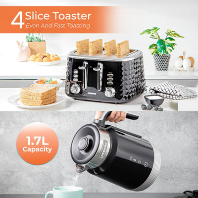 Geepas Smart Stainless-Steel Kettle, 1.7L & 4 Slice Bread Toaster Combo Set