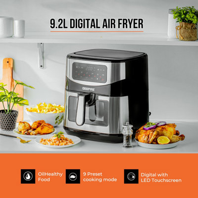 Geepas Vortex 9.2L Digital Air Fryer Family-Sized 9-in-1 Convection Air Fryer with LED Touchscreen, 60 Minutes Timer & Non-Stick
