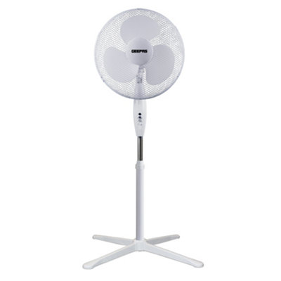 Geepas White 16" Pedestal Fan 40W Floor Standing Oscillating Fan Adjustable Height