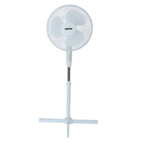 Geepas White 16" Pedestal Fan 40W Floor Standing Oscillating Fan Adjustable Height