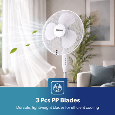 16 Inch Pedestal Floor Fan – Oscillating, 3 Speeds, 45W, 3-Blade, Air Cooling, Unbranded