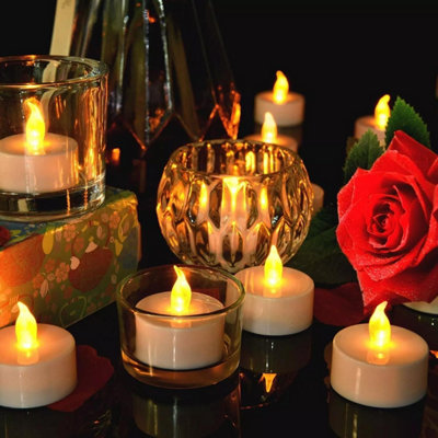 Envenzo 24-Pack Flickering LED Tea Light Candles With Timer - Battery Operated, Warm White