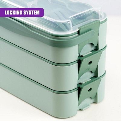 GEEZY 3 Layer Bento Lunch Box Adults & Kids With Spoon Fork BPA Free ...