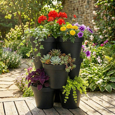 GEEZY 3 Layers Garden Pot Large Stackable Vertical Triple Pocket Herbs ...
