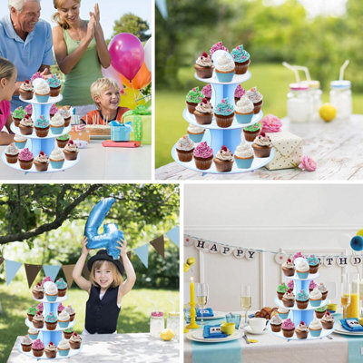 2 stuks Cupcake Stand Tower, Humlindo Cupcake Tower, Zilveren Cupcake Tier Stand, 3 Tier Cupcake Stand, Cup Cake Stand Kartonnen Dessert Cupcake Standhouder voor Feesten, Gelaagde Cupcake Stand