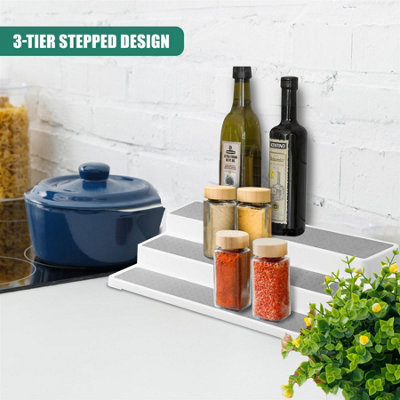 GEEZY 3 Tier Spice Rack Organiser Step Kitchen Cupboard Shelf Storage ...