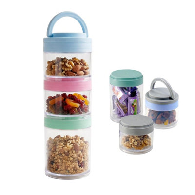GEEZY 3Pc Stackable Snack Pots Travel Food Container Storage Organiser ...
