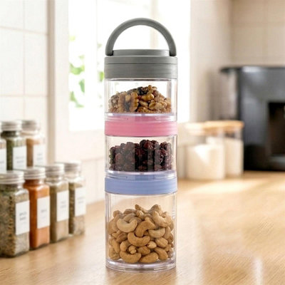GEEZY 3Pc Stackable Snack Pots Travel Food Container Storage Organiser ...
