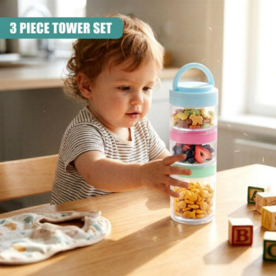 GEEZY 3Pc Stackable Snack Pots Travel Food Container Storage Organiser ...
