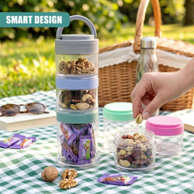 GEEZY 3Pc Stackable Snack Pots Travel Food Container Storage Organiser ...