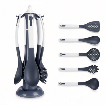 GEEZY 6 Piece Kitchen Utensil Set with Rotating Stand Non-Scratch ...