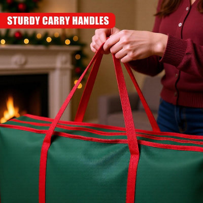 GEEZY Christmas Wrapping Paper Storage Bag with Pockets Handles Zips ...