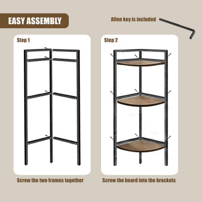 GEEZY Corner Shelf Stand 3 Tier Freestanding Storage Display Rack Living Room Bedroom
