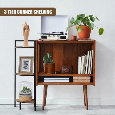 GEEZY Corner Shelf Stand 3 Tier Freestanding Storage Display Rack Living Room Bedroom