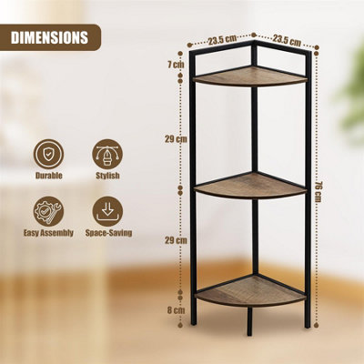 GEEZY Corner Shelf Stand 3 Tier Freestanding Storage Display Rack Living Room Bedroom
