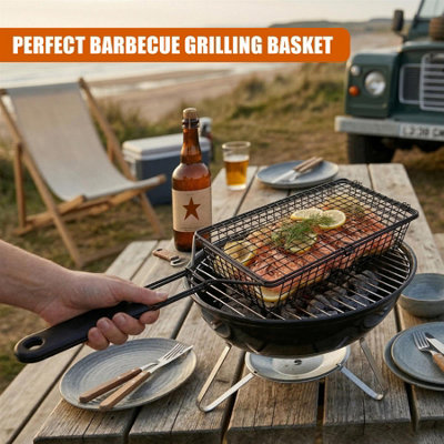 GEEZY Deep BBQ Grill Basket Non Stick Barbecue Grilling Rack Meat Camping Accessories