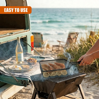 GEEZY Deep BBQ Grill Basket Non Stick Barbecue Grilling Rack Meat Camping Accessories