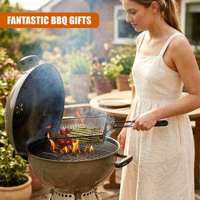 GEEZY Deep BBQ Grill Basket Non Stick Barbecue Grilling Rack Meat Camping Accessories