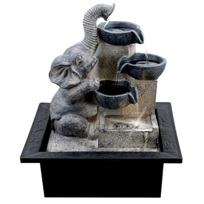 GEEZY Elephant Bowls Water Feature Indoor Tabletop LED Fountain Waterfall Home Decor