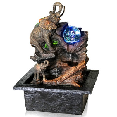 GEEZY Elephant Water Feature Indoor Tabletop LED Fountain Waterfall Home Decor